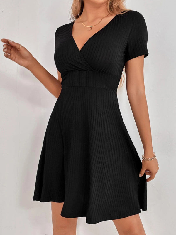 Seductive and Versatile Deep V Neck Mini Dress Dress - Chuzko Women Clothing
