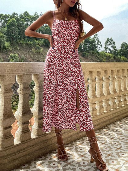 Summer Lovin': Floral Print Cami Midi Dress with High Slit Side Dress - Chuzko Women Clothing