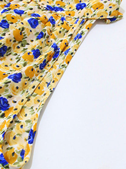 Floral Halter Waist Tie Tiered Ruffle Dress Dress - Chuzko Women Clothing