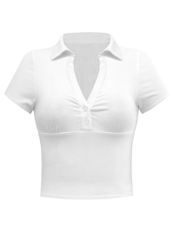 From Work to Play: Our Women's Collared Polo - Women's V-Neck Top Tops - Chuzko Women Clothing