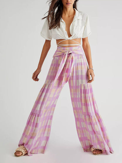 Floral Fantasy: High-Waisted Wide Leg Palazzo Trousers - Pants Trousers - Chuzko Women Clothing