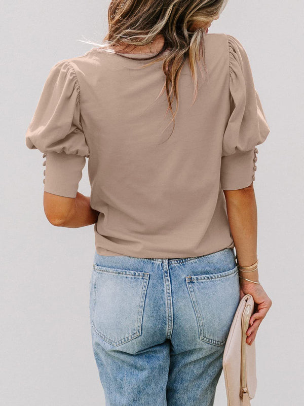 Women's Casual Short Puff Sleeves T-Shirt Blouse! Tops - Chuzko Women Clothing