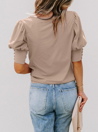 Women's Casual Short Puff Sleeves T-Shirt Blouse! Tops - Chuzko Women Clothing