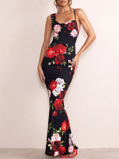 Elegant Solid Cowl Sleeveless Bodycon Mermaid Maxi Dress Bodycon Dresses - Chuzko Women Clothing