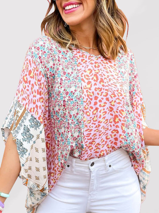 Vacation-ready Leopard Print Blouse for a Comfortable and Stylish Look Tops - Chuzko Women Clothing