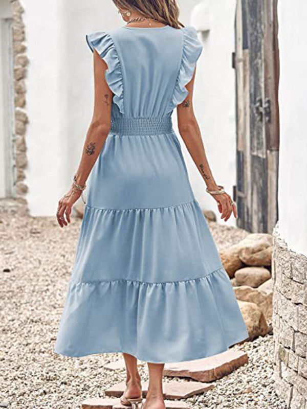 Tiered Flare V Neck Maxi Dress! Dress - Chuzko Women Clothing
