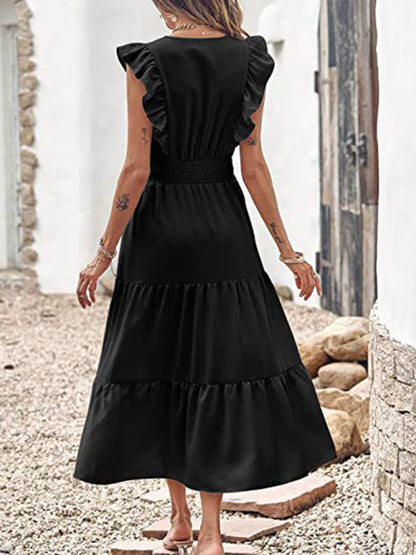 Tiered Flare V Neck Maxi Dress! Dress - Chuzko Women Clothing