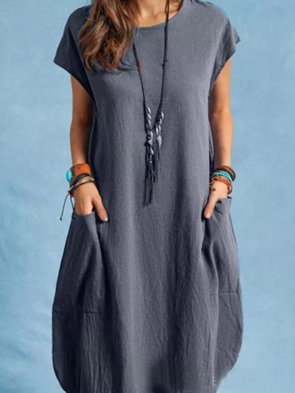 Casual Tunic Midi Dress with Pockets Dress - Chuzko Women Clothing