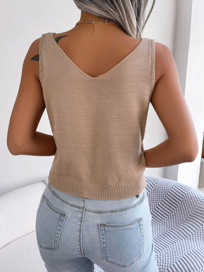 Women's Vest Blouse - Scoop Neck, Cropped Length, Semi-Sheer Knit Top - Chuzko Women Clothing