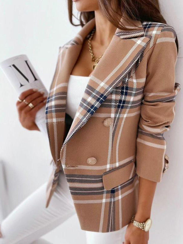 Business Attire Essential: Notch Lapels Double Breasted Blazer Blazers - Chuzko Women Clothing