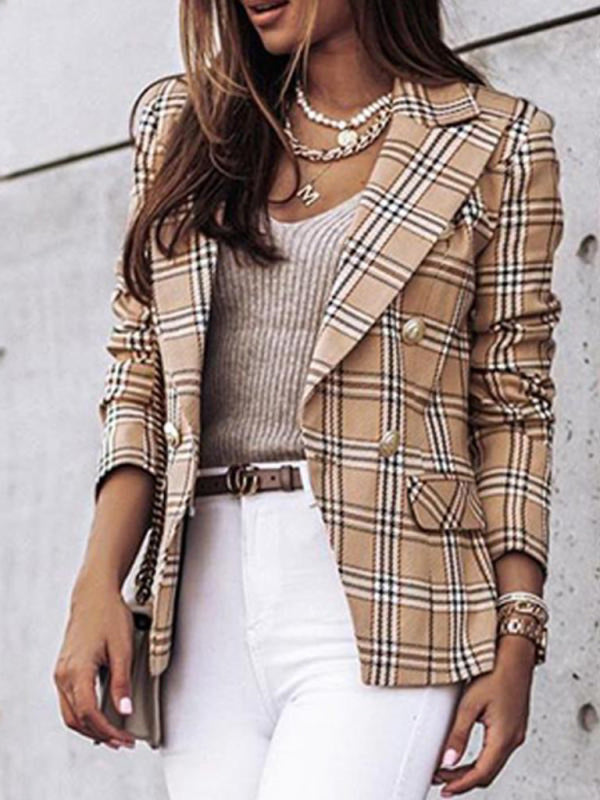Business Attire Essential: Notch Lapels Double Breasted Blazer Blazers - Chuzko Women Clothing