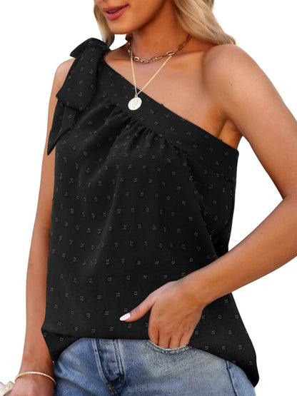 Elegant Dotty One Shoulder Blouse Top - Chuzko Women Clothing