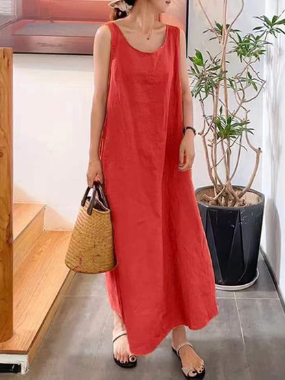 Cotton-Linen Tank Maxi Dress - Perfect for Any Occasion! Dress - Chuzko Women Clothing