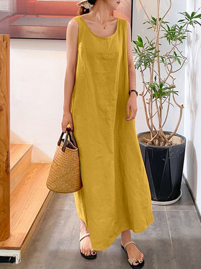 Cotton-Linen Tank Maxi Dress - Perfect for Any Occasion! Dress - Chuzko Women Clothing