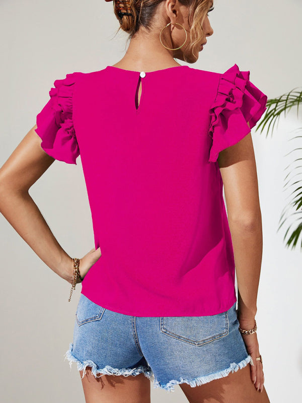 Elegant Ruffle Layered Sleeve Blouse for Casual Chic Looks Top - Chuzko Women Clothing