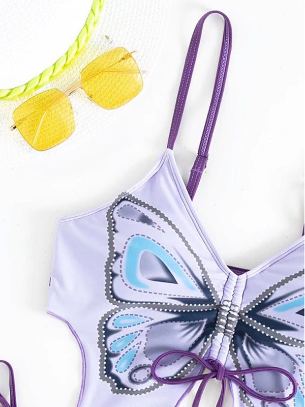 Butterfly Bikini 2-Piece Set Wireless Bra and Thong Swimswear - Two Piece Set - Chuzko Women Clothing