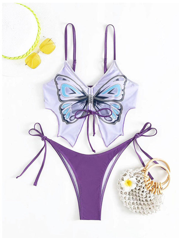 Butterfly Bikini 2-Piece Set Wireless Bra and Thong Swimswear - Two Piece Set - Chuzko Women Clothing
