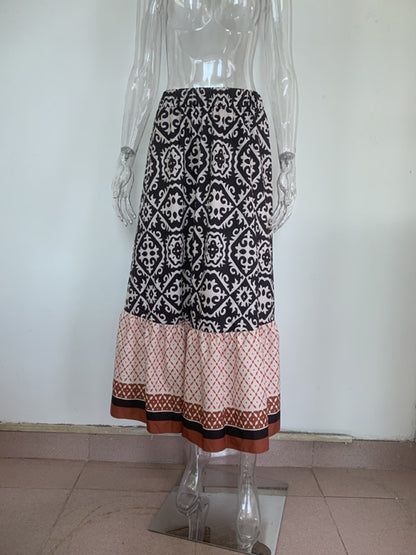 Boho Paisley Print Tiered Ruffle Maxi Skirt with Elastic Waistband Maxi Skirts - Chuzko Women Clothing