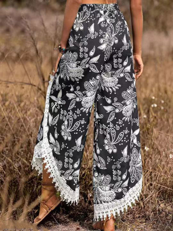 Boho Casual Paisley Print Pants - Women's Trousers Pants - Chuzko Women Clothing