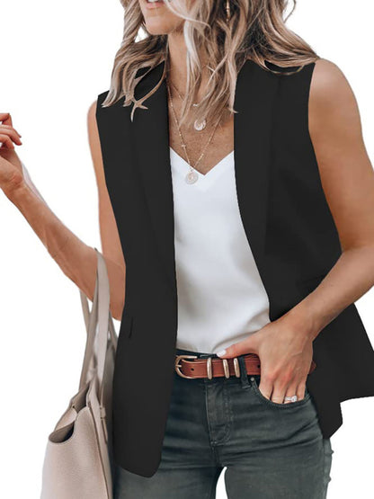 Stylish Women's Light Single-Breasted Blazer - Sleeveless Jacket Blazers - Chuzko Women Clothing