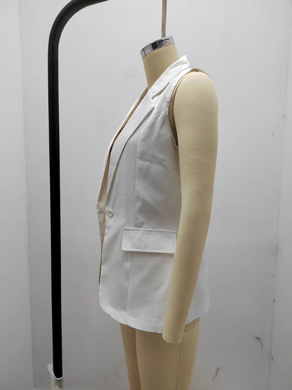 Stylish Women's Light Single-Breasted Blazer - Sleeveless Jacket Blazers - Chuzko Women Clothing