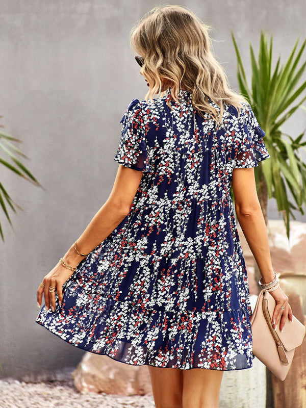 Boho-Chic Mini Dress with Butterfly Sleeves and Ruffle Details Dress - Chuzko Women Clothing