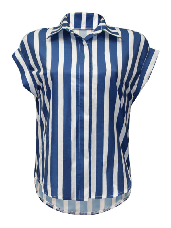Upgrade Your Wardrobe and Feel Confident with Our Stripe Button-Down Top - Tee Shirt Tops - Chuzko Women Clothing