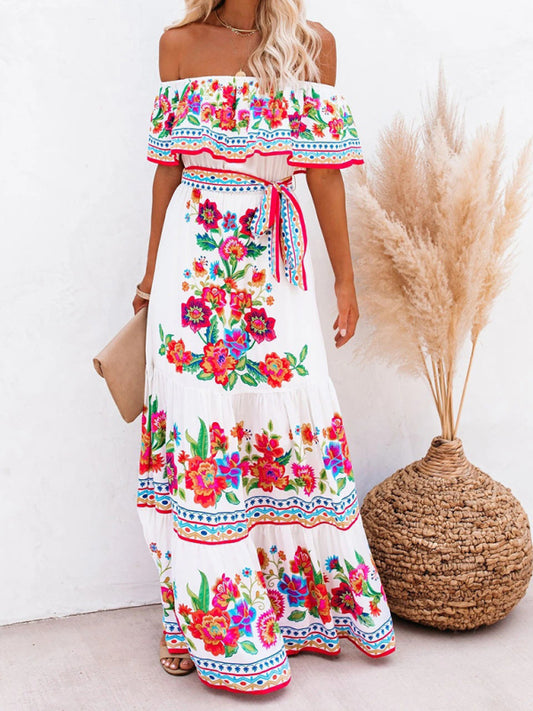 Floral Off-Shoulder Vacation Maxi Dress for Women Dress - Chuzko Women Clothing