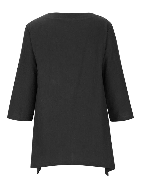 Retro Style Tunic Blouse with Asymmetric Hem Top - Chuzko Women Clothing
