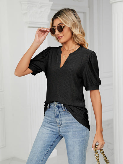 Eyelet Fabric Tunic Blouse - Perfect for Summer Leisure Top - Chuzko Women Clothing