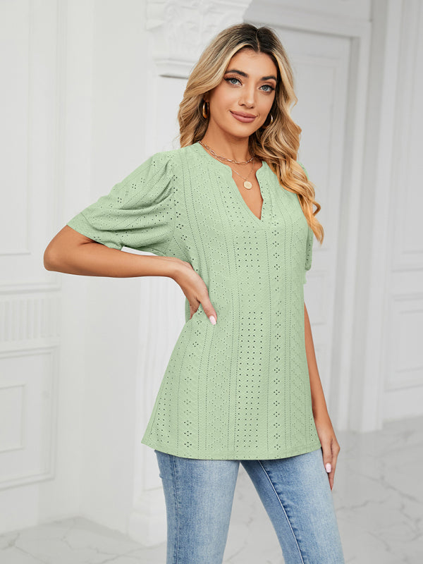 Eyelet Fabric Tunic Blouse - Perfect for Summer Leisure Top - Chuzko Women Clothing