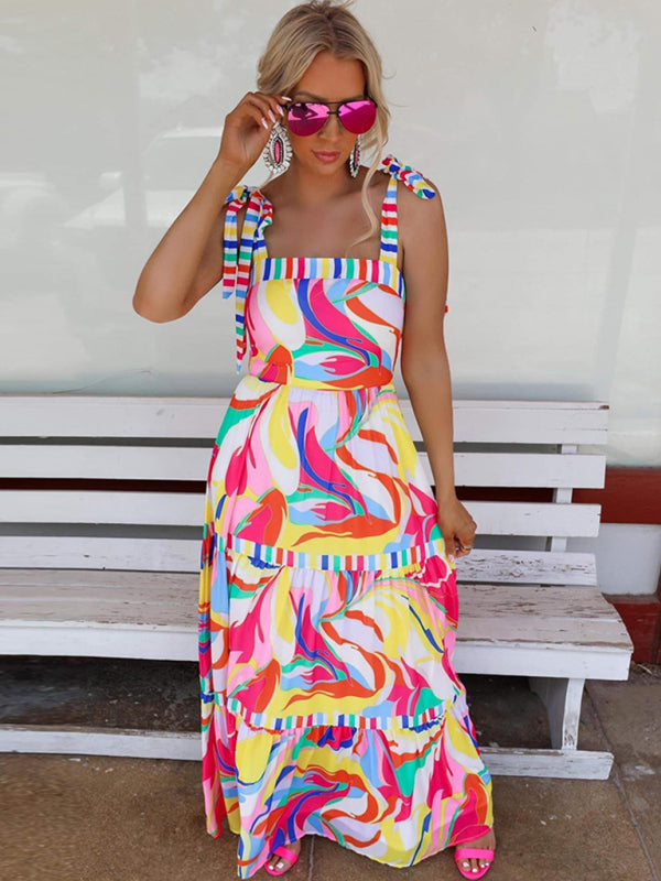 Bohemian Chic Abstract Patchwork Maxi Dress Dress - Chuzko Women Clothing