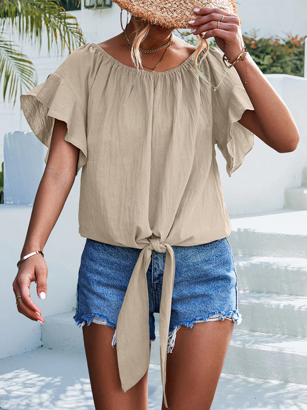 Flirty and Fun Boat Neck Blouse for Your Spring-Summer Trendy Look Top - Chuzko Women Clothing