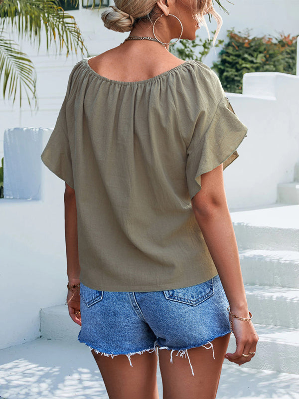 Flirty and Fun Boat Neck Blouse for Your Spring-Summer Trendy Look Top - Chuzko Women Clothing