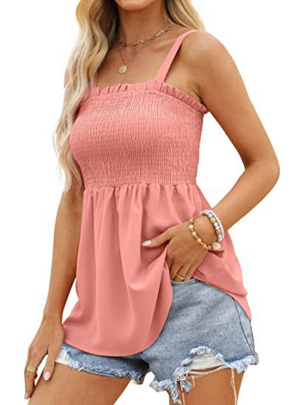 Women's Summer Cami Tank Top - Sleeveless Blouse with Ruffle Details Top - Chuzko Women Clothing