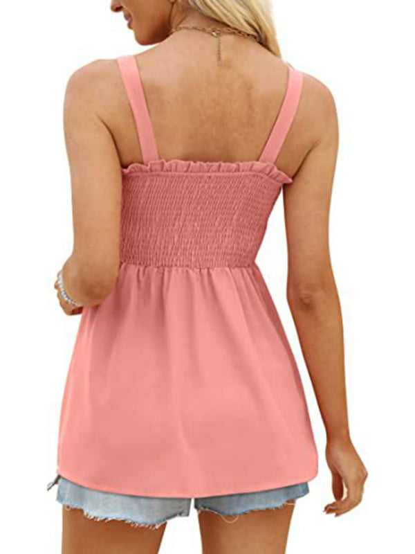 Women's Summer Cami Tank Top - Sleeveless Blouse with Ruffle Details Top - Chuzko Women Clothing