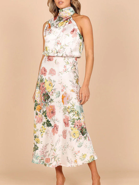 Satin Floral Maxi Dress Will Make You Shine! Dresses - Chuzko Women Clothing