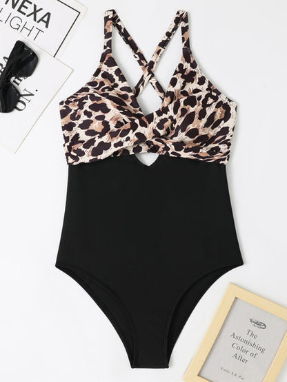 Add Flair to Your Beach Look with the Chic Cheetah Color Block Swimsuit Swimwear - Chuzko Women Clothing