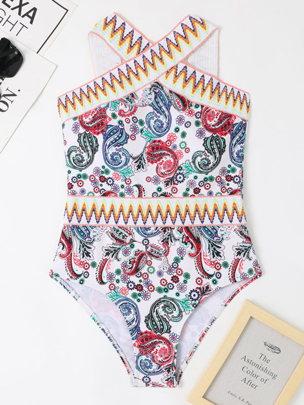 Poolside Perfection: Paisley One-Piece with Wireless Bra and Removable Padding Swimwear - Chuzko Women Clothing