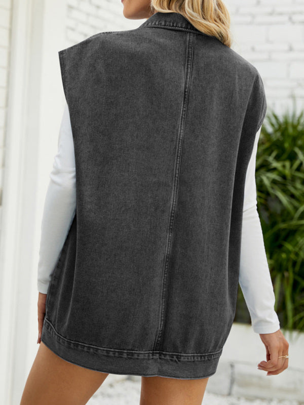 Denim Jean Utility Vest - Waistcoat Sleeveless Jacket Top - Chuzko Women Clothing