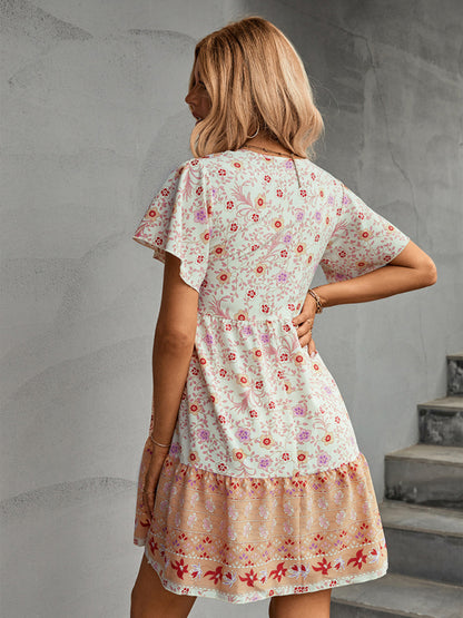Flowy Floral Mini Dress for the Perfect Boho Look Dress - Chuzko Women Clothing
