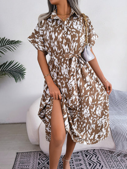 Unleash Your Inner Wild with Our Leopard Print Midi Shirt Dress Midi Dress - Chuzko Women Clothing