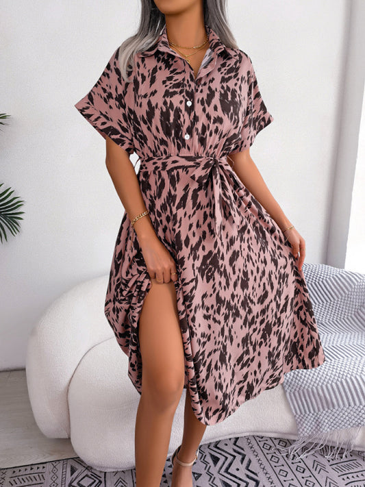 Unleash Your Inner Wild with Our Leopard Print Midi Shirt Dress Midi Dress - Chuzko Women Clothing