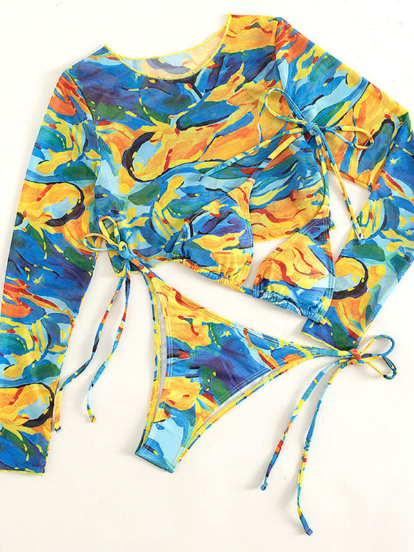 3- Piece Animal Print Triangle Wireless Bikini Swimwear Three Piece Bikini - Chuzko Women Clothing