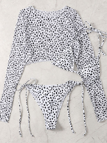3- Piece Animal Print Triangle Wireless Bikini Swimwear Three Piece Bikini - Chuzko Women Clothing