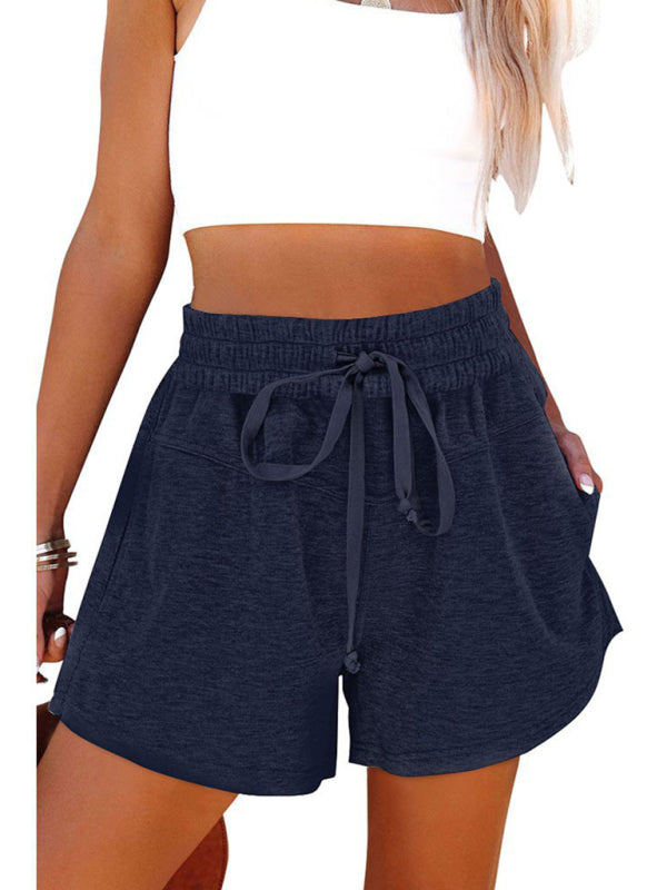 Wide-Leg High Rise Easy Shorts with Pockets & Adjustable Waist Tie Shorts - Chuzko Women Clothing