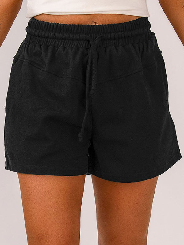 Wide-Leg High Rise Easy Shorts with Pockets & Adjustable Waist Tie Shorts - Chuzko Women Clothing