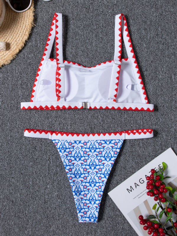 Vacation Graphic Print Bandeau Wireless Bikini Set with Removable Padding Bikini - Two Piece Set - Chuzko Women Clothing