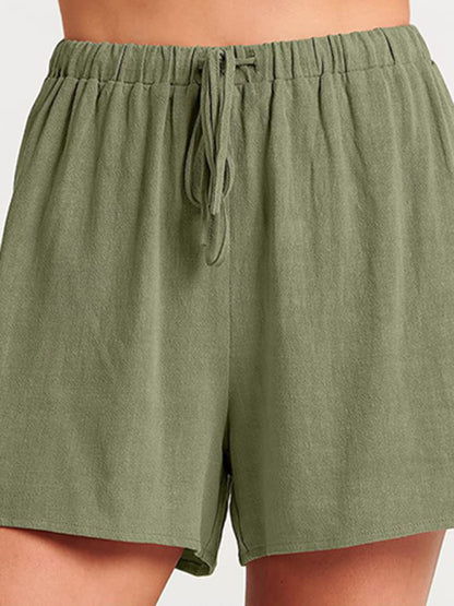 Cotton-Linen 2-Piece Set for Women - Tank Top and Shorts Casual Set ( Tank Top+ Shorts) - Chuzko Women Clothing