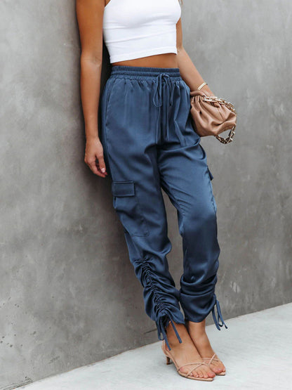 Casual Look with our Satin Cargo Trousers - Pants Trousers - Chuzko Women Clothing
